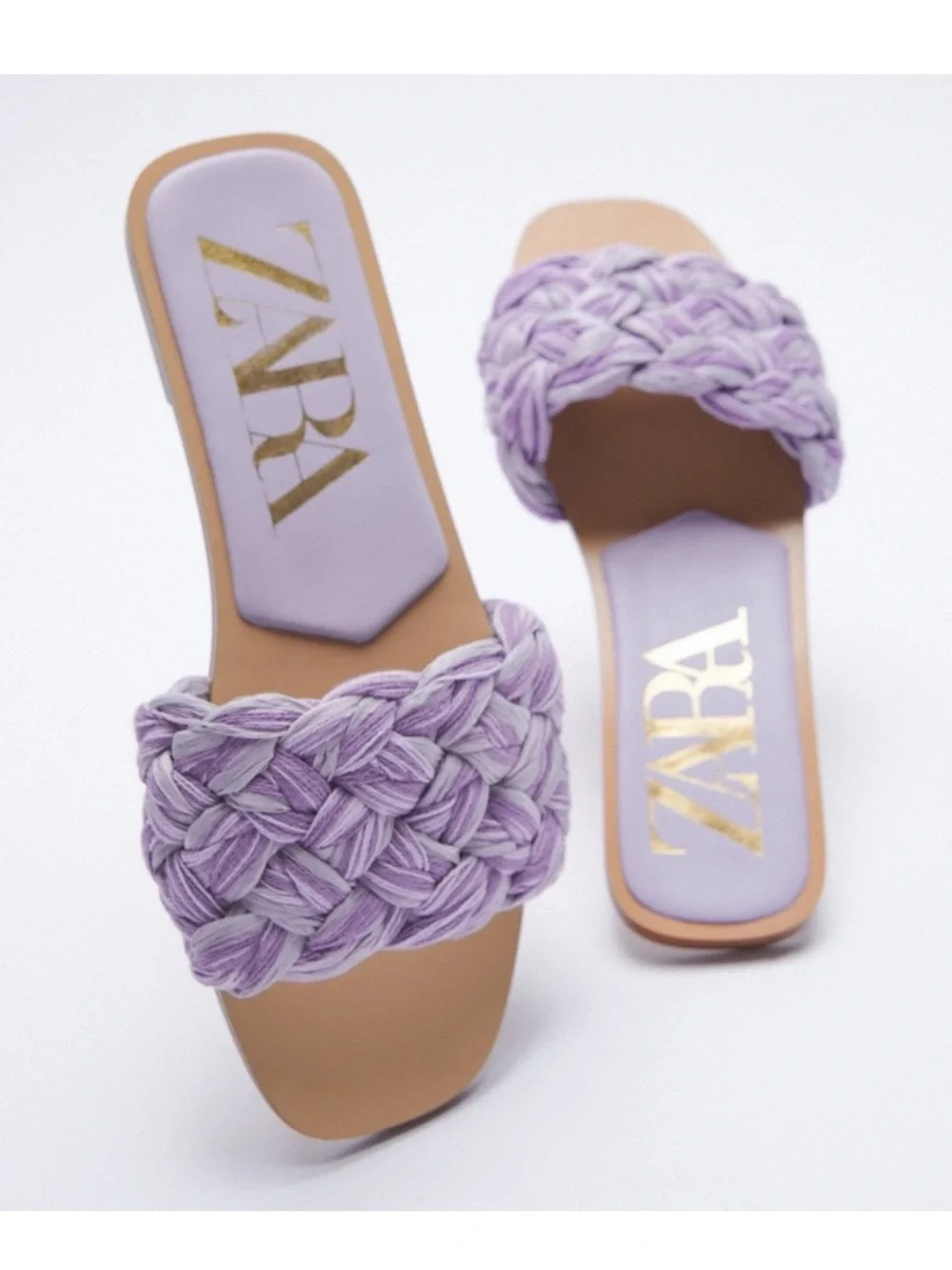 Zara Purple Lilac Raffia Slide Sandals- size 39 - Picture 2 of 7